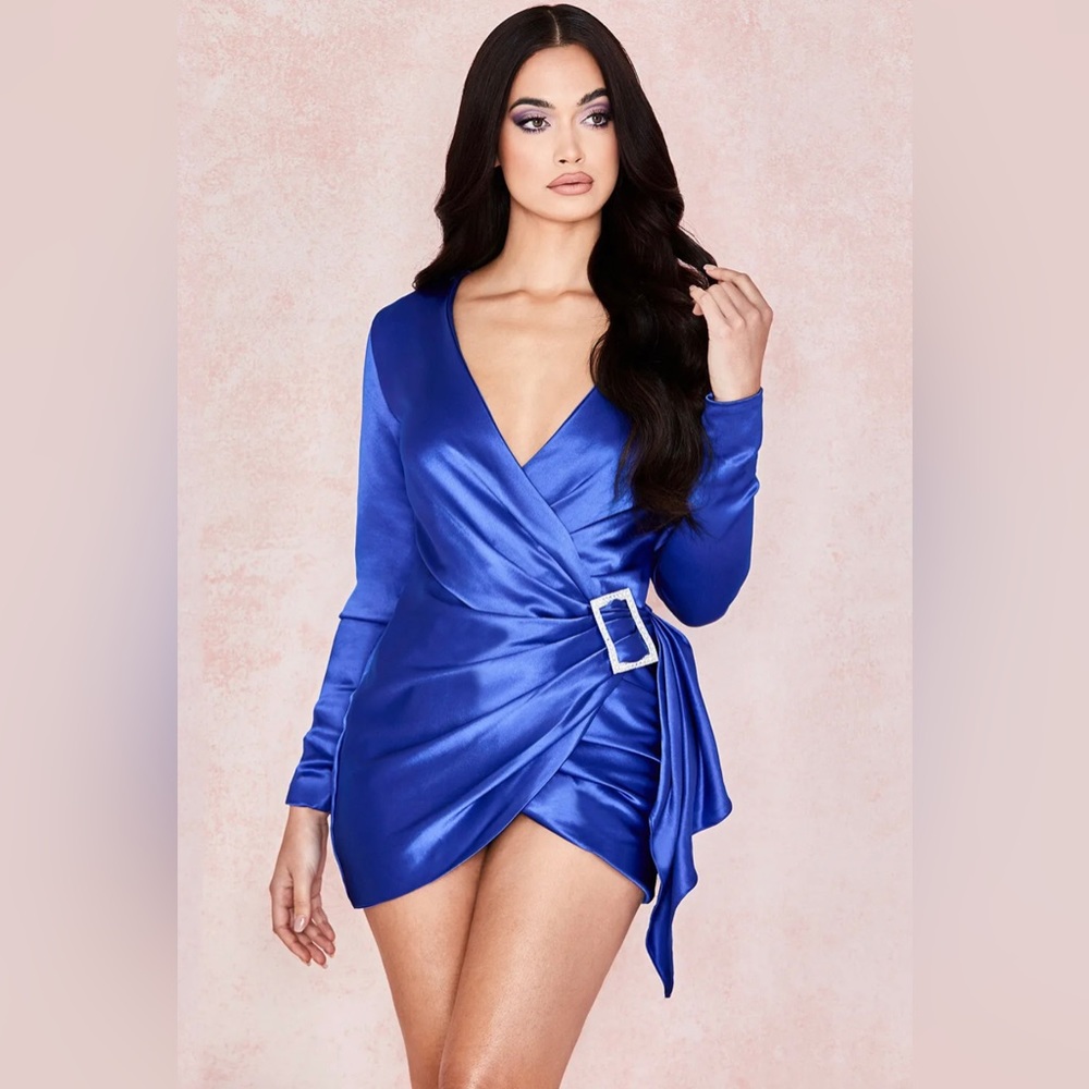 HOUSE OF CB 'Henrietta' Cobalt Satin Draped Dress/Size XS